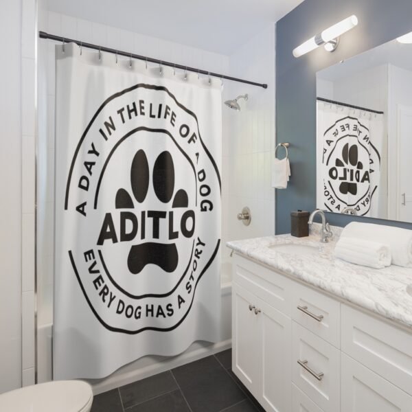 Dog Lover Shower Curtain - A Day in the Life of a Dog, Pet Bathroom Decor, Gifts for Dog Owners, Dog Themed Home, Dog Paw Print - Image 3